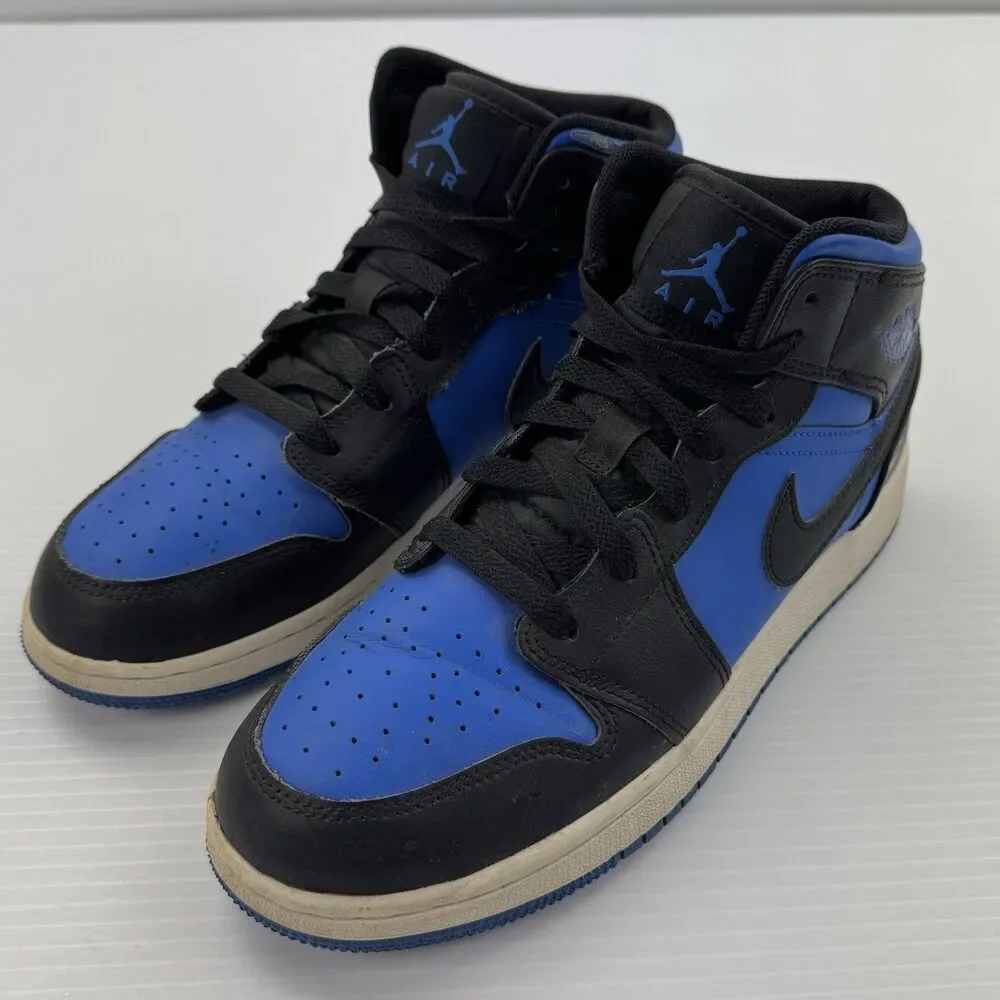 Nike Air Jordan 1 Mid Hyper Royal Black Blue Youth 7Y Sneakers